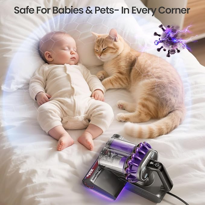 Home Mattress Vacuum Cleaner, Bed Vacuum with 2 Roller Brushes for Pet Hair, 253.7nm UV-C Light, 140F° Heating, alternate