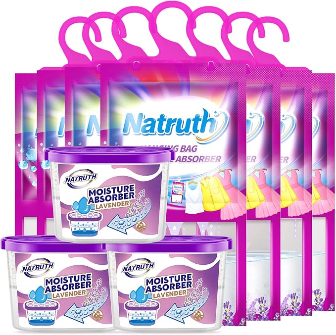 Home Moisture Absorber 7 HangingPackets(9.8oz*7)+ 3 Portable Boxs (10.5oz*3), Dehumidifiers with Lavender, product image