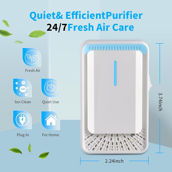 Home Negative Ion Air Purifier 6 Pack, Plug In Air Purifier & Mini Portable Silent Air Freshener for Dust Mites in Bedroom