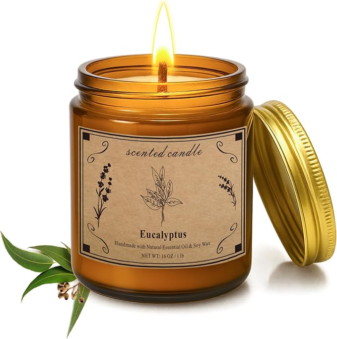 Home Scented Candles, 16oz Large Jar Scented Candle – Eucalyptus Soy Wax Candle with 100 Hour Burn Time, product image