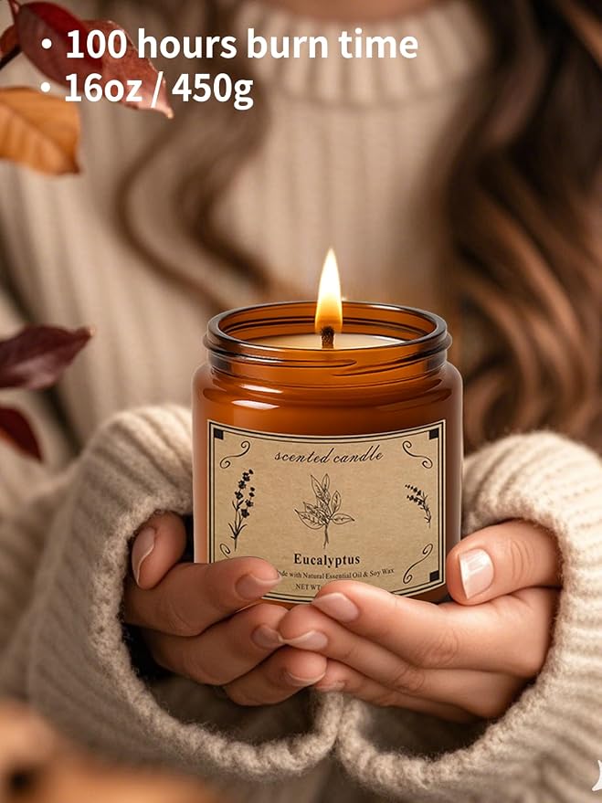 Home Scented Candles, 16oz Large Jar Scented Candle – Eucalyptus Soy Wax Candle with 100 Hour Burn Time, alternate product