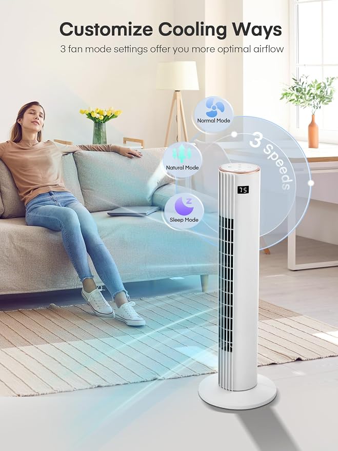 Home Tower Fan for Bedroom, Quiet Oscillating Floor Fans with 70°, Remote Control, 3 Modes, 3 Speeds, 12H Timer, alternate