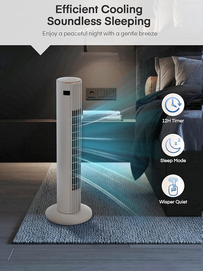 Home Tower Fan for Bedroom, Quiet Oscillating Floor Fans with 70°, Remote Control, 3 Modes, 3 Speeds, 12H Timer, alternate