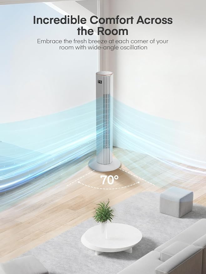 Home Tower Fan for Bedroom, Quiet Oscillating Floor Fans with 70°, Remote Control, 3 Modes, 3 Speeds, 12H Timer, alternate