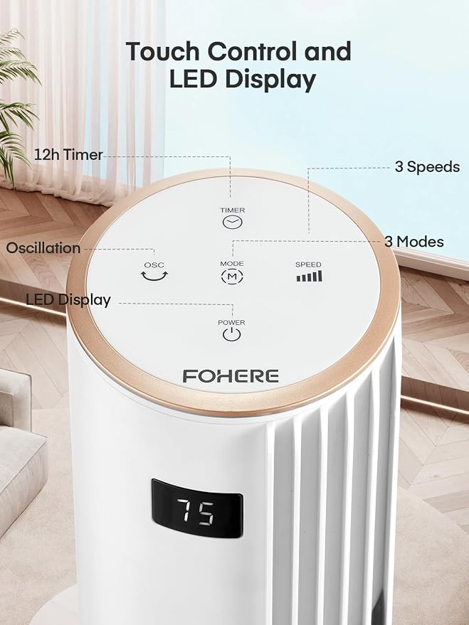 Home Tower Fan for Bedroom, Quiet Oscillating Floor Fans with 70°, Remote Control, 3 Modes, 3 Speeds, 12H Timer, alternate