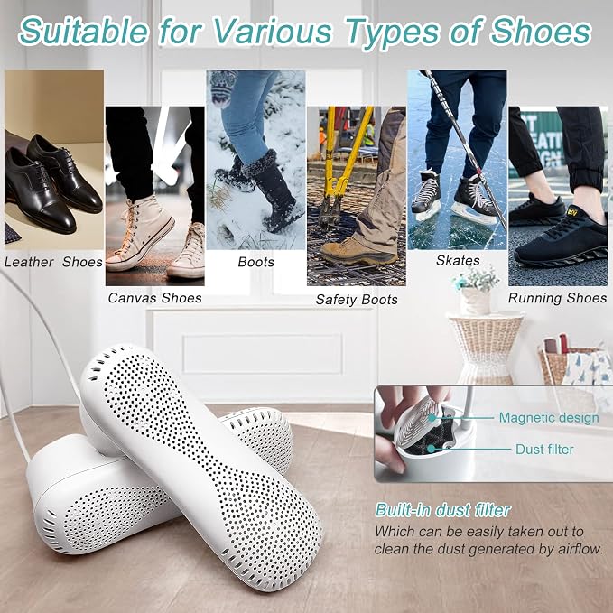 Shoe Dryer and Deodorizer -Enhanced Deodorising, Boot Dryer with Timer Shoes Socks Heater Boots Warmer