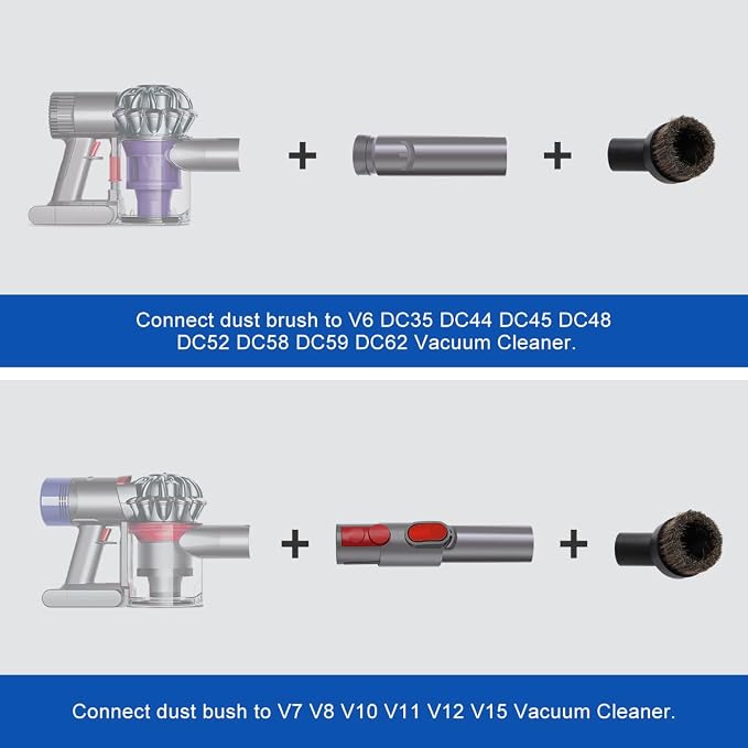 Horse Hair Brush Vacuum Attachments Compatible with V15 V12 V11 V10 V8 V7 V6 Vacuum Cleaner, 1.25" Soft Vacuum Dust