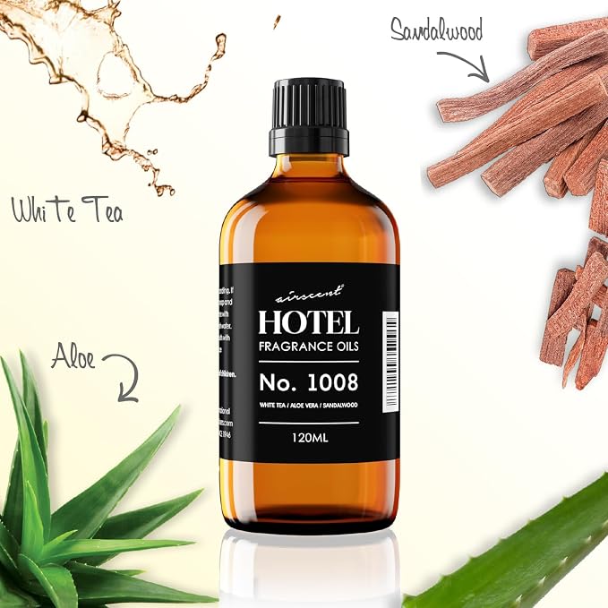Hotel Diffuser Oil No. 1008 - White Tea, Aloe Vera & Sandalwood - Premium Fragrance Oil for Ultrasonic and Waterless