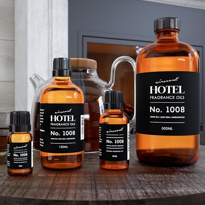 Hotel Diffuser Oil No. 1008 - White Tea, Aloe Vera & Sandalwood - Premium Fragrance Oil for Ultrasonic and Waterless