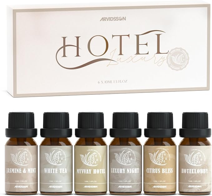 Hotel Diffuser Oils Gift Set, Hotel Scent Essential Oils for Diffuser, Luxury Fragrance Oil Blend - Jasmine & Mint, White