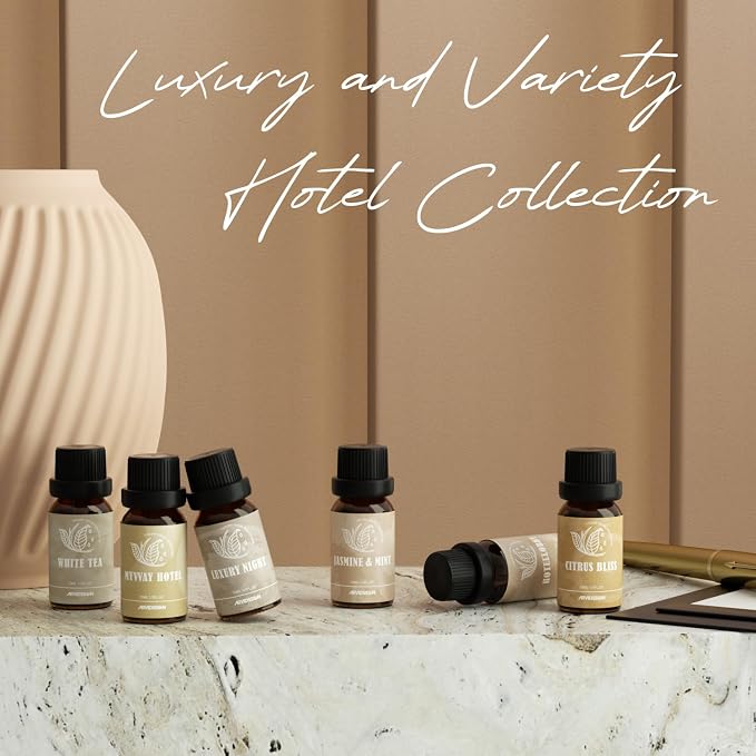 Hotel Diffuser Oils Gift Set, Hotel Scent Essential Oils for Diffuser, Luxury Fragrance Oil Blend - Jasmine & Mint, White