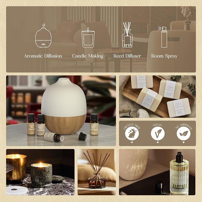 Hotel Diffuser Oils Gift Set, Hotel Scent Essential Oils for Diffuser, Luxury Fragrance Oil Blend - Jasmine & Mint, White