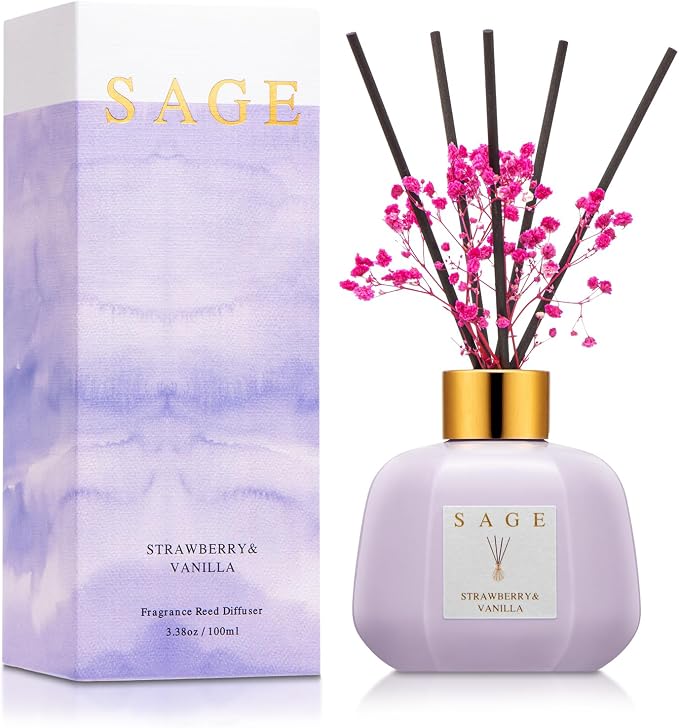 Hotel Reed Diffuser - Inspired by Ritz Carlton Hotel | 3.4oz Vanilla Strawberry Scent Diffusers for Home | Preserved Real