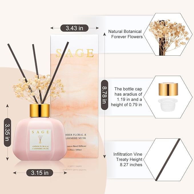 Hotel Reed Diffuser - Inspired Shangri-La Room Scent | 3.4oz Lavender & Cashmere Musk Scent Diffusers for Home | Preserved