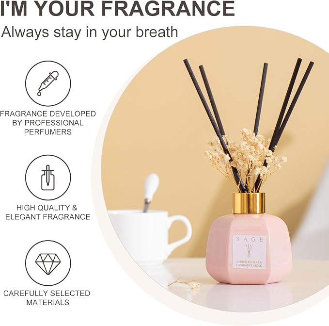 Hotel Reed Diffuser - Inspired Shangri-La Room Scent | 3.4oz Lavender & Cashmere Musk Scent Diffusers for Home | Preserved