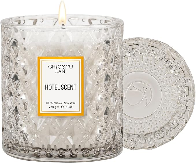 Hotel Scented Candle Natural Essential Oil, Luxury Scented Soy Jar Candle Gifts, Highly Scented, 8.1oz, Unique Blend to