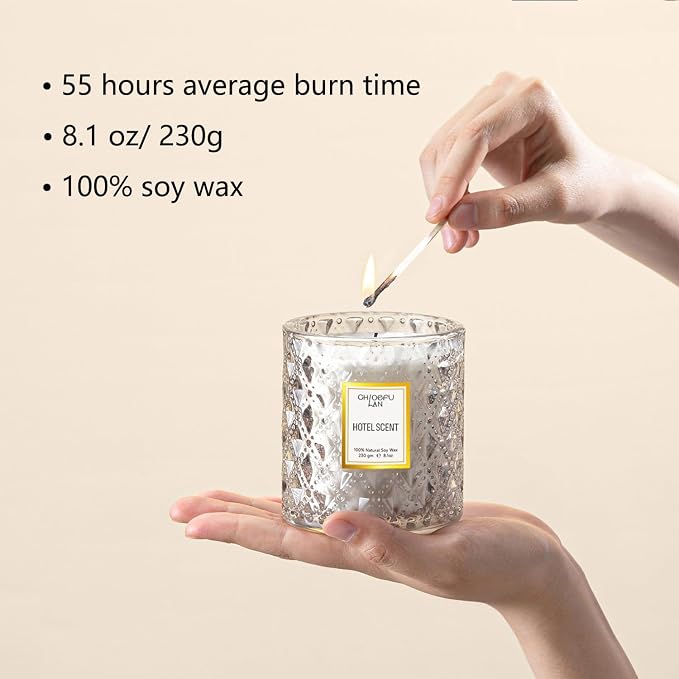Hotel Scented Candle Natural Essential Oil, Luxury Scented Soy Jar Candle Gifts, Highly Scented, 8.1oz, Unique Blend to