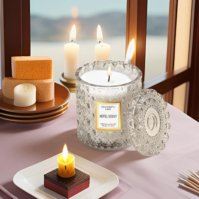 Hotel Scented Candle Natural Essential Oil, Luxury Scented Soy Jar Candle Gifts, Highly Scented, 8.1oz, Unique Blend to