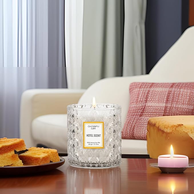 Hotel Scented Candle Natural Essential Oil, Luxury Scented Soy Jar Candle Gifts, Highly Scented, 8.1oz, Unique Blend to