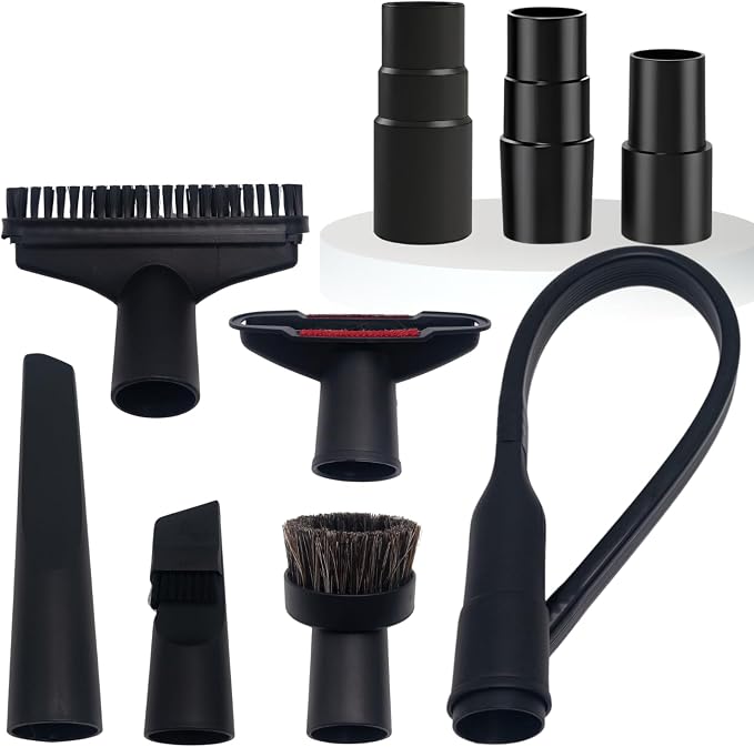Household Vacuum Cleaner Attachments & Adapter Kit Compatible Small Shop Vacs Hose 1-1/4'', 1-3/8'' & 1-1/2'' - Horsehair