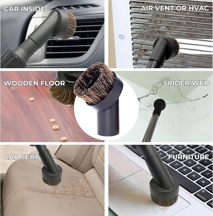 Household Vacuum Cleaner Attachments & Adapter Kit Compatible Small Shop Vacs Hose 1-1/4'', 1-3/8'' & 1-1/2'' - Horsehair