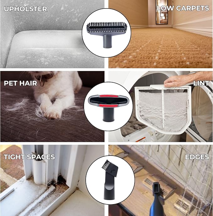 Household Vacuum Cleaner Attachments & Adapter Kit Compatible Small Shop Vacs Hose 1-1/4'', 1-3/8'' & 1-1/2'' - Horsehair