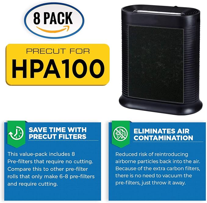 HPA100 Pre-Filters Replacement for Air Purifier - 8 Pack - HRF-A100 Filter A Compatible w/ HPA100, 104, 105, 090