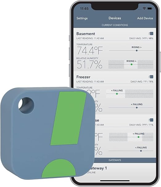 HT1 Smart Temperature Sensor & Humidity Sensor - Thermometer & Hygrometer w/App Monitoring - Indoor/Outdoor Temperature and