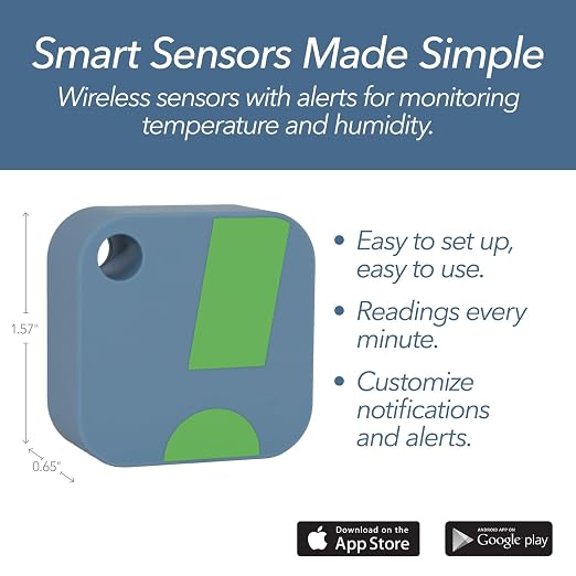 HT1 Smart Temperature Sensor & Humidity Sensor - Thermometer & Hygrometer w/App Monitoring - Indoor/Outdoor Temperature and