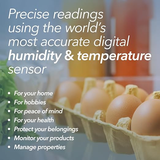HT1 Smart Temperature Sensor & Humidity Sensor - Thermometer & Hygrometer w/App Monitoring - Indoor/Outdoor Temperature and