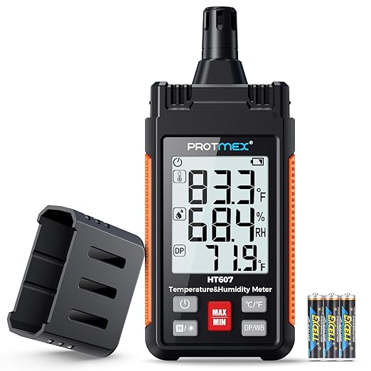HT607 Temperature Humidity Meter High Precision Digital Hygrometer with Ambient, Relative Humidity, Dew Point, product image