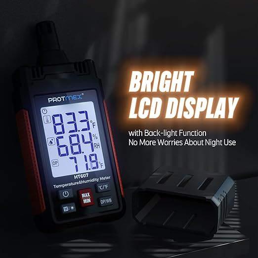 HT607 Temperature Humidity Meter High Precision Digital Hygrometer with Ambient, Relative Humidity, Dew Point, alternate