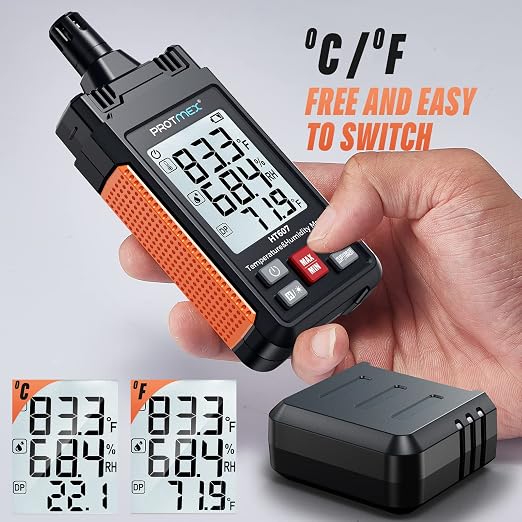 HT607 Temperature Humidity Meter High Precision Digital Hygrometer with Ambient, Relative Humidity, Dew Point, alternate