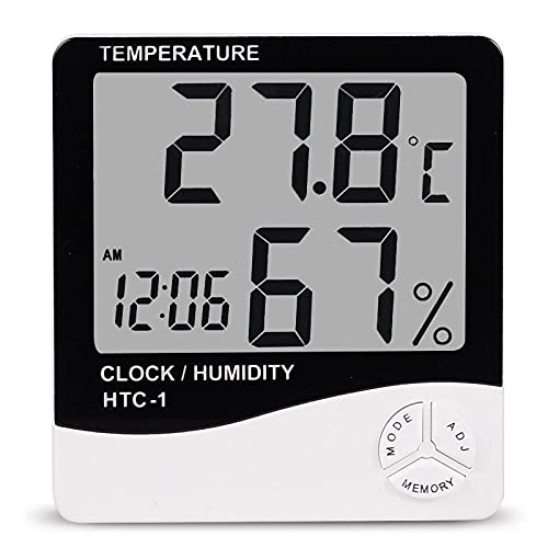 HTC-1 Digital Hygrometer Indoor Thermometer Clock/Alarm Humidity Meter Room Thermometer with Temperature and Humidity Monitor
