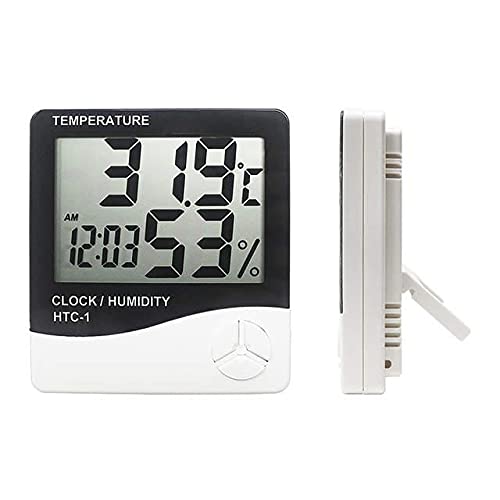 HTC-1 Digital Hygrometer Indoor Thermometer Clock/Alarm Humidity Meter Room Thermometer with Temperature and Humidity Monitor