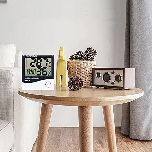 HTC-1 Digital Hygrometer Indoor Thermometer Clock/Alarm Humidity Meter Room Thermometer with Temperature and Humidity Monitor
