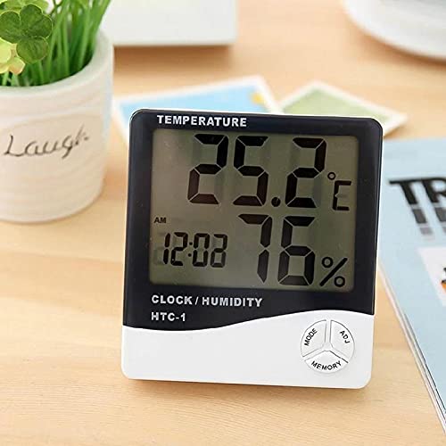 HTC-1 Digital Hygrometer Indoor Thermometer Clock/Alarm Humidity Meter Room Thermometer with Temperature and Humidity Monitor