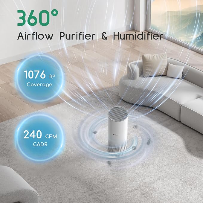 Humidifier and Air Purifier in One, Air Purifier and Humidifier Combo for Home, 22dB| 7 Colors Light Air Purifiers 2 in 1