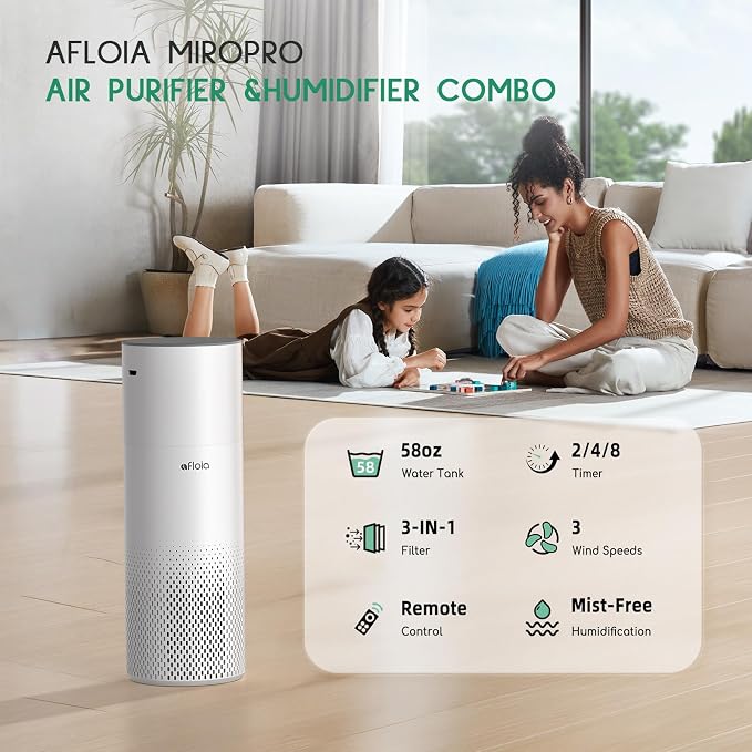 Humidifier and Air Purifier in One, Air Purifier and Humidifier Combo for Home, 22dB| 7 Colors Light Air Purifiers 2 in 1