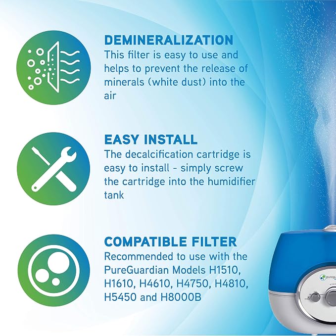 Humidifier Demineralization Filter, Cartridge 1, help reduce Release of Minerals, Lasts 1000 Hours, White, FLTDC, alternate