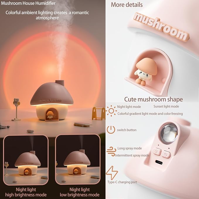 Humidifier for Bedroom,Portable Humidifier,Baby humidifiers with 7 modes of sunset atmosphere lighting and 2 modes of night