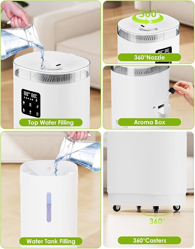 Humidifier Large Room, 4.8Gal/18L Top Fill Whole House Humidifier for 2000 sq.ft, 800ml/h Cool Mist, 30%-95% Custom Humidity