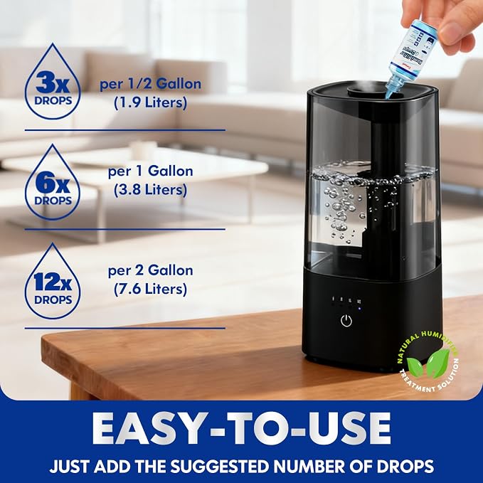 Humidifier Treatment Drops Concentrate Cleaner Reduces Buildup & Scaling, Deodorizes Water, Fits All Models, 400+ Day Supply