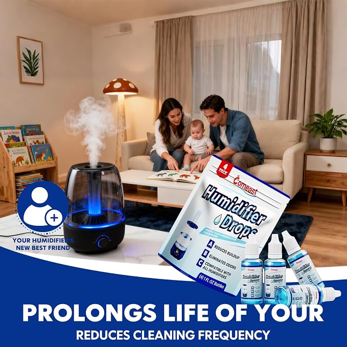 Humidifier Treatment Drops Concentrate Cleaner Reduces Buildup & Scaling, Deodorizes Water, Fits All Models, 400+ Day Supply