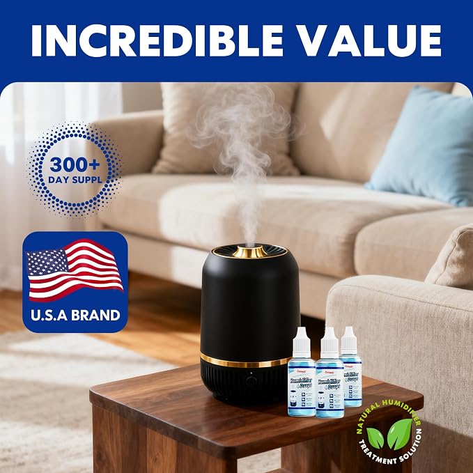 Humidifier Treatment Drops Concentrate Cleaner Reduces Buildup & Scaling, Deodorizes Water, Fits All Models, 400+ Day Supply