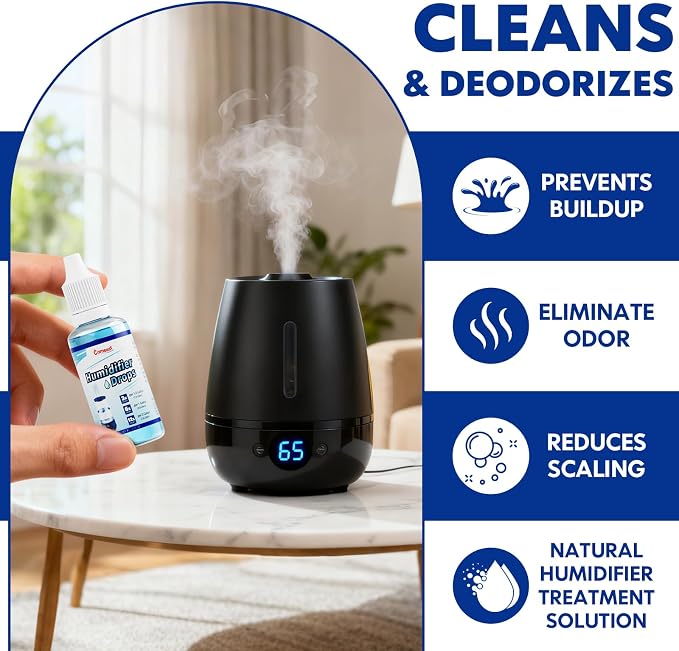 Humidifier Treatment Drops Concentrate Cleaner Reduces Buildup & Scaling, Deodorizes Water, Fits All Models, 400+ Day Supply