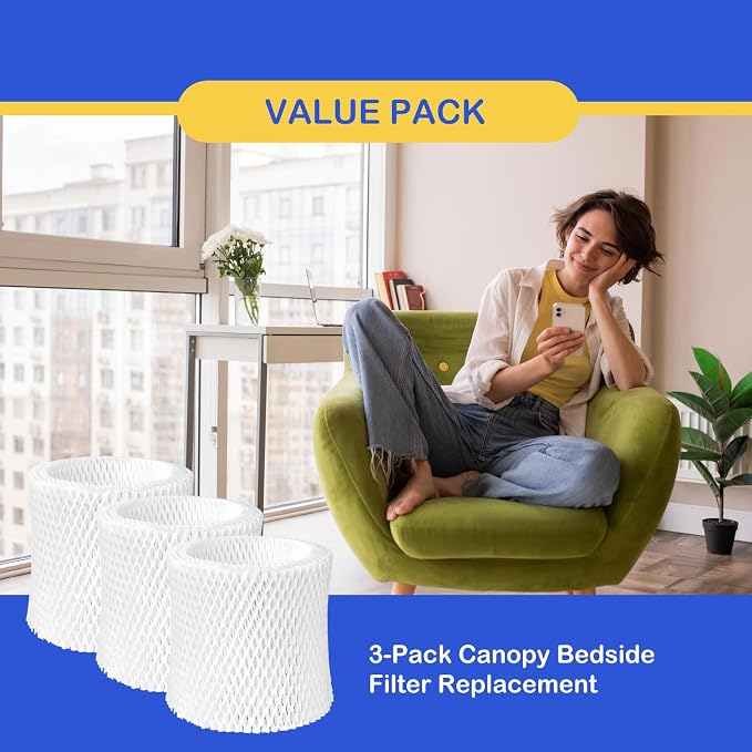Humidifier Wicking Replacement Filter Compatible with Canopy Bedside and Nursery Humidifier, Wood Pulp & Paper Filter, 3 Pack