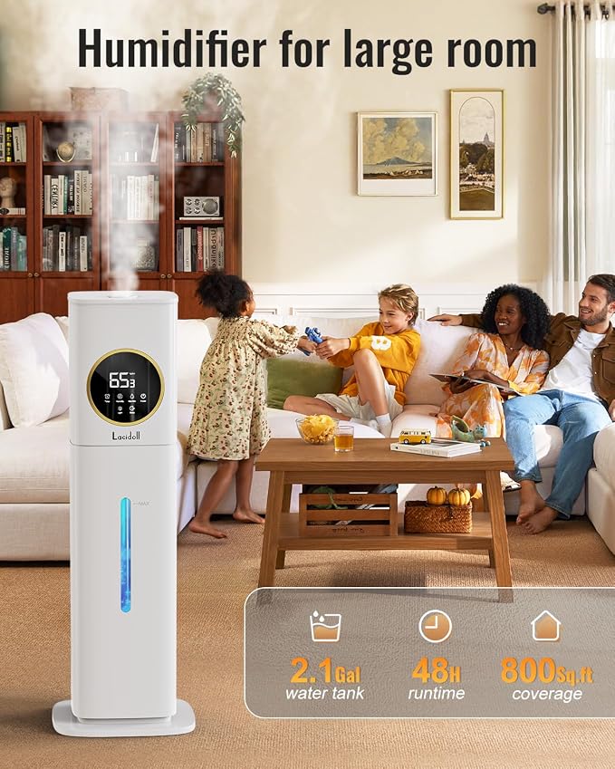 Humidifiers for Bedroom, 2.1Gal/8L Humidifier large room with Essential Oil Diffuser, Night Light, alternate product view 2