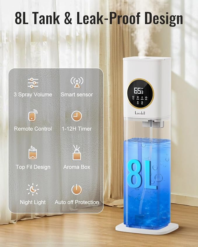 Humidifiers for Bedroom, 2.1Gal/8L Humidifier large room with Essential Oil Diffuser, Night Light, alternate product view 3
