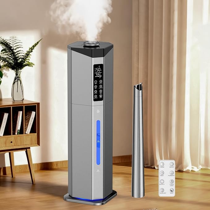 Humidifiers for Bedroom - 2.38Gal/9L Dual Atomizers Top Fill Humidifier for Large Room 2000ft2 with Auto Rotation 7-Color